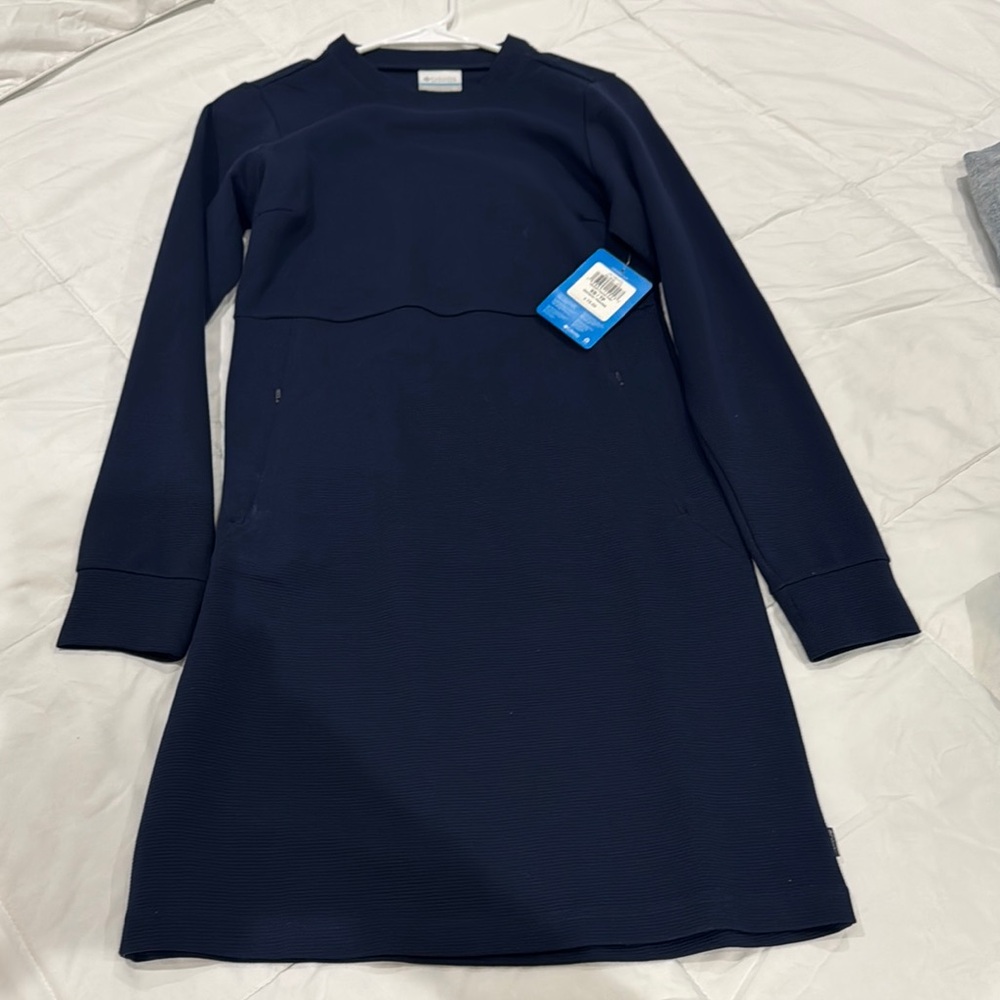 Columbia Blue Raglan Long Sleeve Crew Neck Sweater Dress